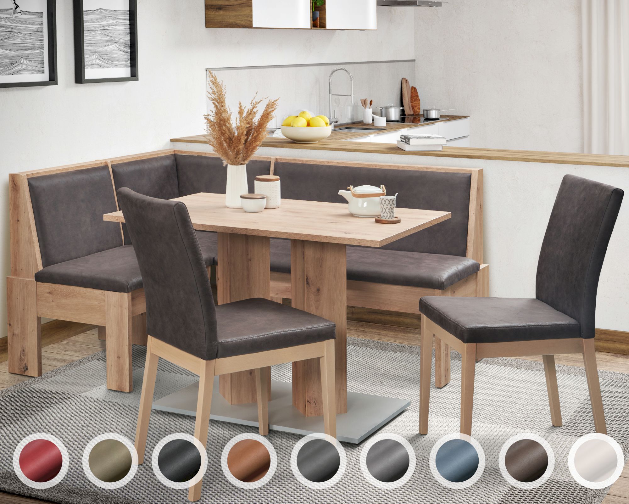 Schösswender »Inka« Eckbankgruppe II 127x167 cm / Gavin 11 dunkelgrau / offen / Spitzecke / Appalachian Oak Dekor Image