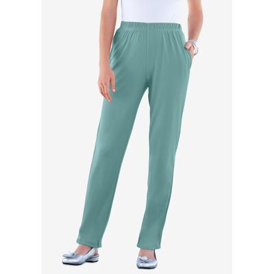 Plus Size Women's Plus Size Straight Leg Soft Knit Pull-On Pant by Roaman's in Cool Sage (Size 2X) Pull On Elastic Waist