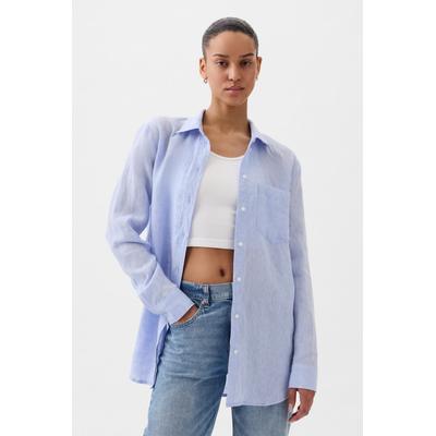 Gap Womens Blue 100% Linen Long Sleeve Oversized Shirt - Blue
