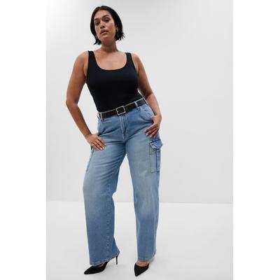 Gap Womens Light Indigo Blue Mid Rise 90s Loose Cargo Jeans - Light Indigo Blue