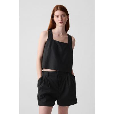 Gap Womens Black Linen Blend Button Back Cropped Vest Top - Black