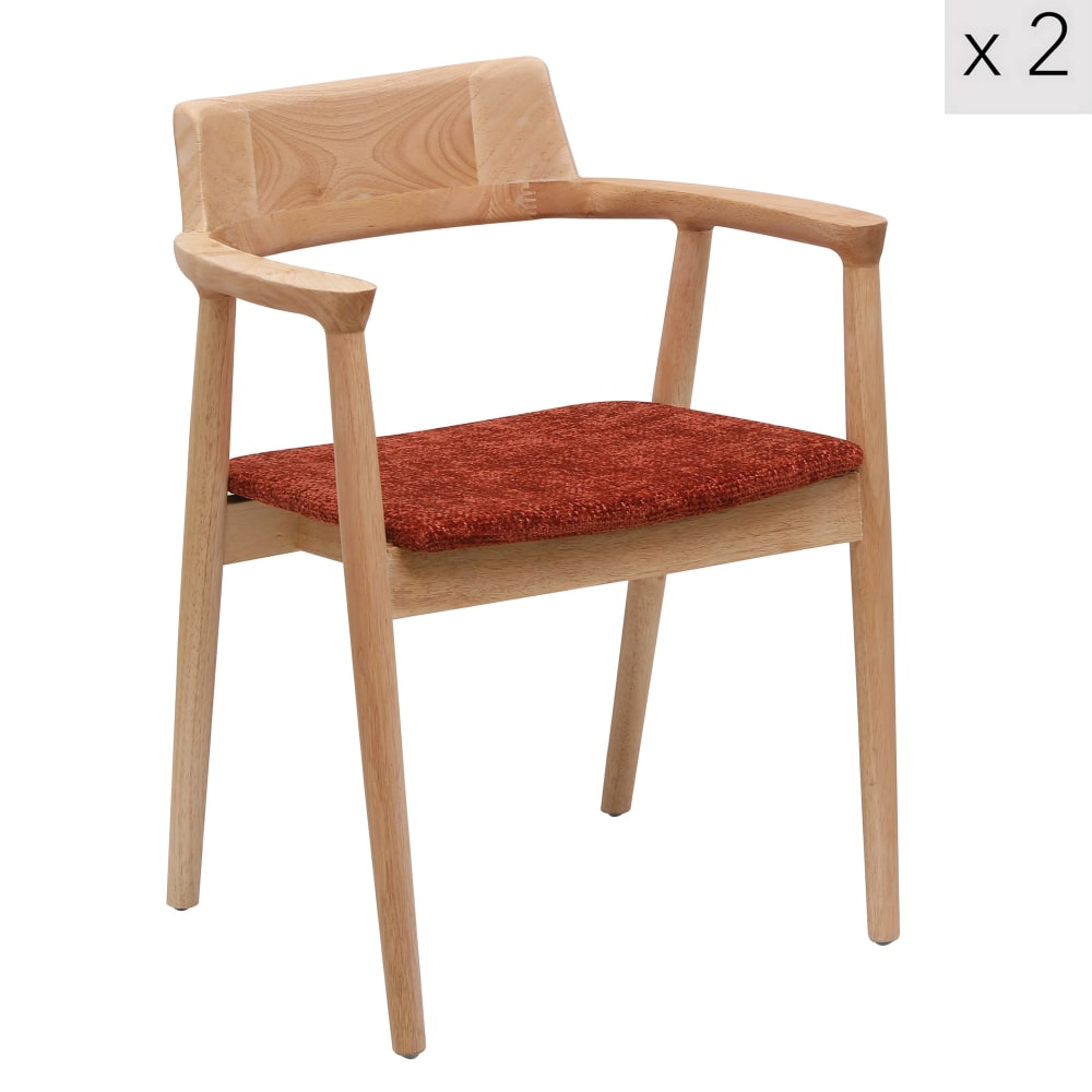 Lot de 2 chaises de salle à manger en bois et tissu terracotta