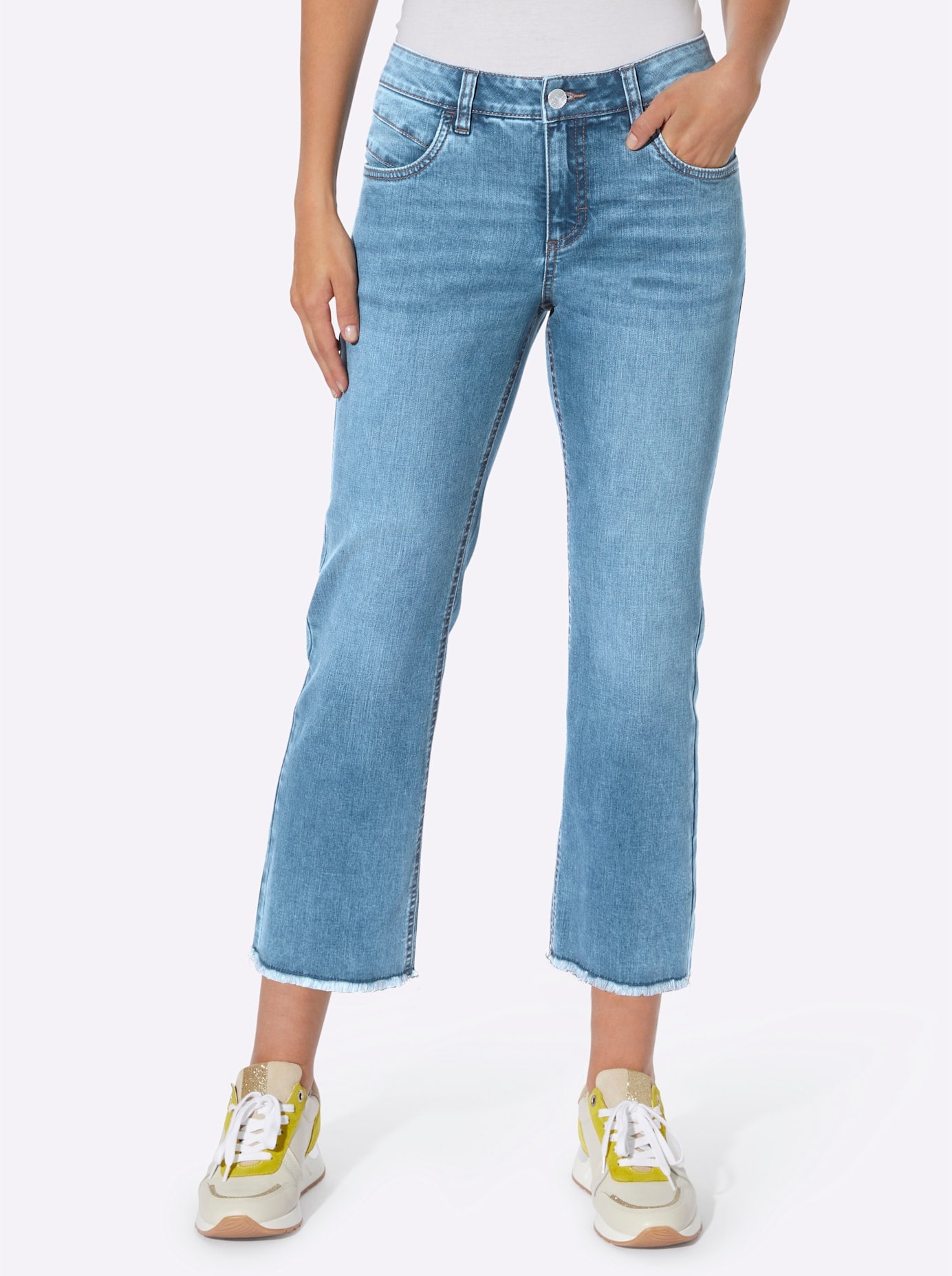 7/8-Jeans HEINE, Damen, Gr. 38, Normalgrößen, blau (blau, stone, washed), 56% Baumwolle, 19% Polyester, 14% Lyocell, 10% Viskose, 1% Elasthan, unifarben, 7/8-Länge, Jeans Image