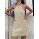 Women's Brown Summer Spring Mini Dress Cotton Linen Dresses Casual Dress Strap Dress Basic Modern Vacation Daily Weekend Loose Fit Plain Halter Neck