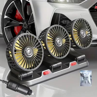 Triple-Head 12V/24V USB Car Fan - Powerful Cooling and Air Circulation for Vehicle Comfort on Long Drives