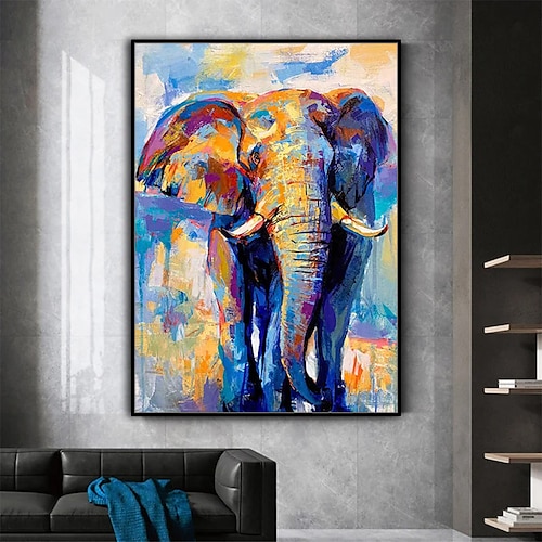 Mintura handgefertigte Elefanten-Tier-Ölgemälde auf Leinwand, Wandkunst, Dekoration, modernes abstraktes Bild für Heimdekoration, gerolltes, rahmenloses, ungedehntes Gemälde Image