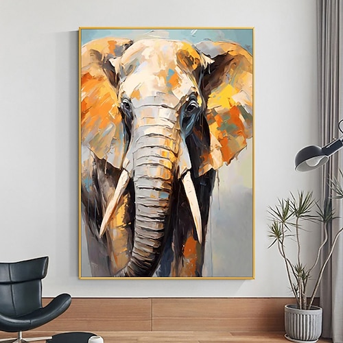 Mintura handgefertigte Elefanten-Tier-Ölgemälde auf Leinwand, Wandkunst, Dekoration, modernes abstraktes Bild für Heimdekoration, gerolltes, rahmenloses, ungedehntes Gemälde Image