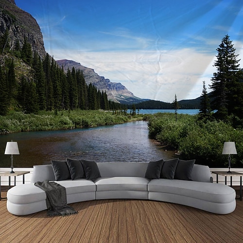 Berg Fluss Natur Landschaft hängen Wandteppich Kunst große Wandteppich Wandbild Dekor Fotografie Hintergrund Decke Vorhang Haus Schlafzimmer Wohnzimmer Dekoration Wandtuch XXL Natur Image