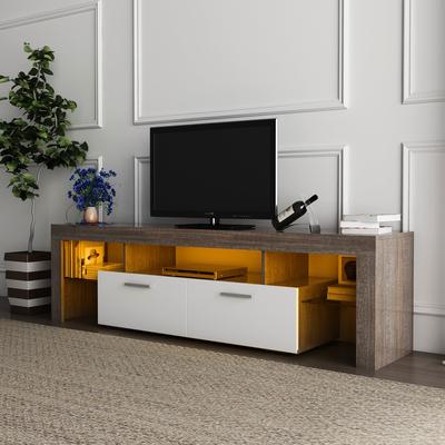 Brown+Cottage White Modern TV Cabinet with 16-Color LED Backlights (Up to 70-Inch TVs)