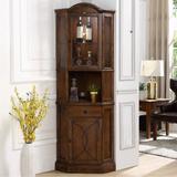 Dainty Table 17.72" Corner Solid Wood Accent Cabinet Wood/Glass in Brown | 74.8 H x 17.72 W x 17.72 D in | Wayfair