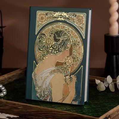 TEMU Vintage Women's Magazine, Three-dimensional Golden-plated Cover; Colorful Illustrated Notebook Travel Guide Hardcover; College Lining Personal Planner; Women's Daughter Gift