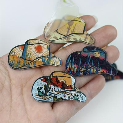 8pcs Acrylic Western Cowboy Hat Charm Scenery Cactus Charm Pendant For Earring Necklace Jewelry Making Accessories