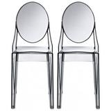 2xhome Set of 2 Modern Contemorary Dining Ghost Side Chairs Transparent Clear Stackable Victorian Acrylic Plastic Vanity Chairs Smoke
