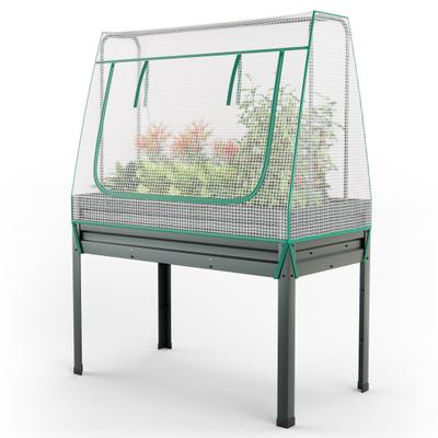 Costway 3-in-1 Raised Garden Bed with Greenhouse Cover and Trellis-Grey