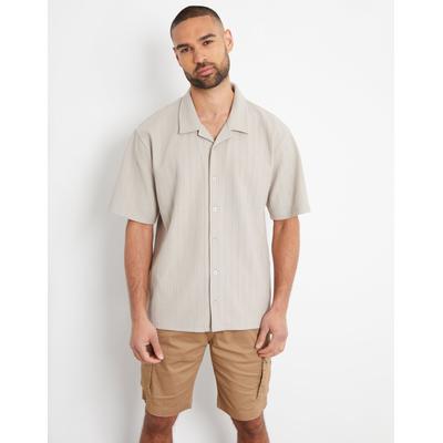 Taupe Textured Revere Collar Short Sleeve Shirt