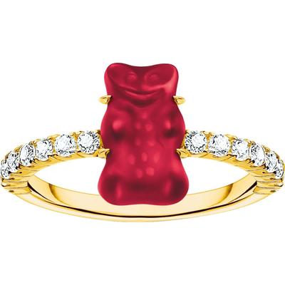 Fingerring THOMAS SABO "THOMAS SABO x HARIBO Schmuck: Ring mit Goldbär" Gr. 52, rot (gelbgoldfarben, rot, kristallweiß, 