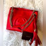 Gucci Bags | Gucci Red Chain-Link Interlocking Gg Shoulder Bag | Color: Gold/Red | Size: Os