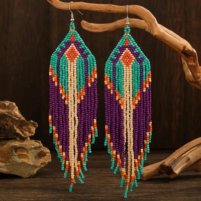 TEMU 1pair Western Handmade Beaded Braided Rice Beads Tassel Pendant For Diy Earrings Making Women's Accessories Image