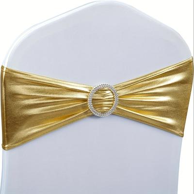 TEMU 20 Pieces Of Chair Back Bows, To Tie Or Drill, Elastic Chair Back Bows Suitable For Wedding, Parties, Banquet Decorations (hot Golden)