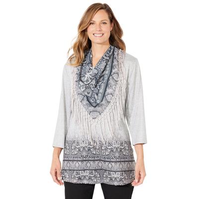 Plus Size Women's Scarf and Tunic Duet by Catherines in Black Border (Size 2X)