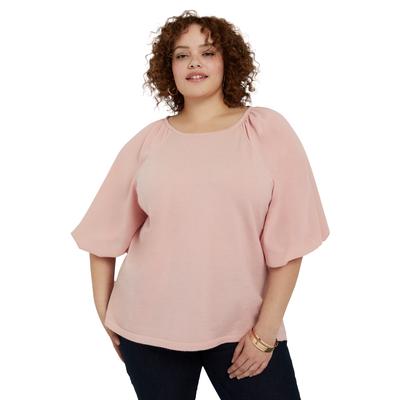 Plus Size Women's Raglan Puff-Sleeve Sweater by June+Vie in Rose Taupe (Size 10/12)