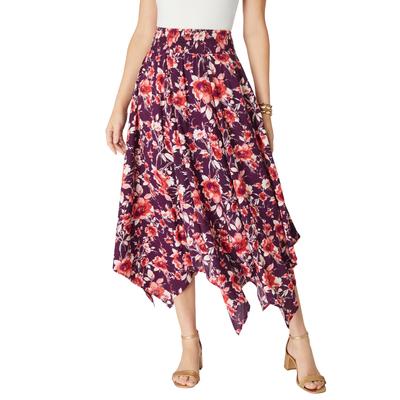 Plus Size Women's Handkerchief Hem Skirt by Roaman's in Berry Watercolor Rose (Size 14 WP)