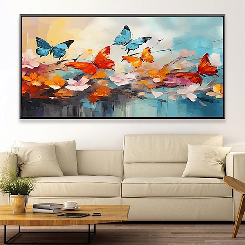 Großes handgemaltes abstraktes buntes Schmetterlings-Ölgemälde auf Leinwand, handgemaltes Blumengemälde, Tiergemälde, Textur, Tiergemälde, Wandkunstbild für Wohnzimmer, Heimdekoration Image