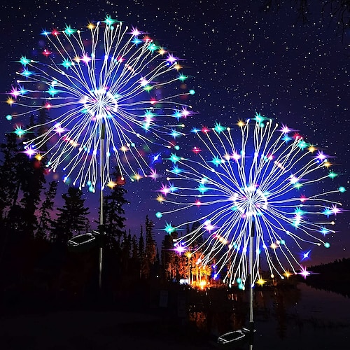 Solargartenleuchten Feuerwerksleuchten Solarleuchten Outdoor wasserdicht mit 8 Beleuchtungsmodi für Garten Terrasse Hof Blumenbeet Partys 90/120/150/180/200 LED-Perlen 4Stk. 2Stk. 1Stk Image