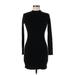 Brandy Melville Casual Dress - Sweater Dress Turtleneck Long Sleeve: Black Solid Dresses