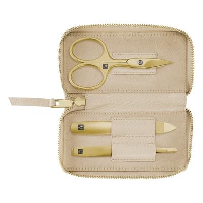 ZWILLING Beauty Maniküre Pediküre Set 3tlg. mit Kombi-Nagelschere, Leder, beige Nagelpflegeset Damen
