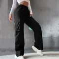 Pantalon Cargo artificiel astique Taille Haute pour Femme Jogging à Jambes Larges Baggy
