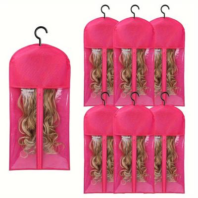 6 Pack Unisex-adult Wig Storage Bags With Hangers - Hair Extension Holder, Multiple Wigs Organizer, Durable Wig Hanger For Hair Extensions And Accessories (black/rose Red)