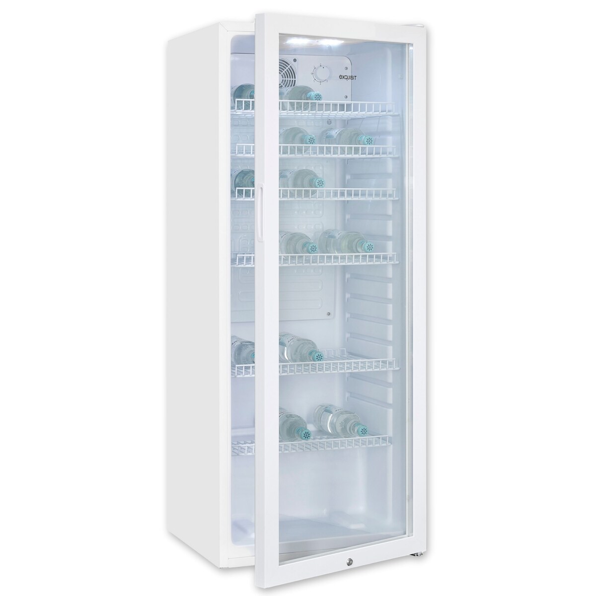 Exquisit Glastürkühlschrank GKS240-GT-160C weiss | Nutzinhalt: 237 L | Türschloss | 6 Gitterablagen | Umluftventilator | Standgerät Image
