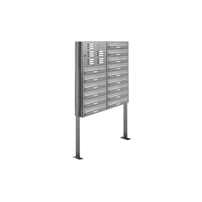 AL Briefkastensysteme 15 Fächer Premium Edelstahl Stand Briefkasten Anlage mit Klingeln, Post A4, modern, robust, wetterfest, Artikelnummer 132T15S2KS Image