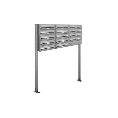 AL Briefkastensysteme 14 Fächer Premium Edelstahl Stand Briefkasten Anlage für Post A4 modern, robust, wetterfest, Artikelnummer: 132T14S3 Image