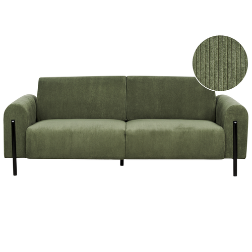 3-Sitzer Sofa Olivgrün Cord Verstellbare Rückenlehne Schwarze Metallfüße Breite Armlehnen Modern Wohnzimmer Polstersofa
