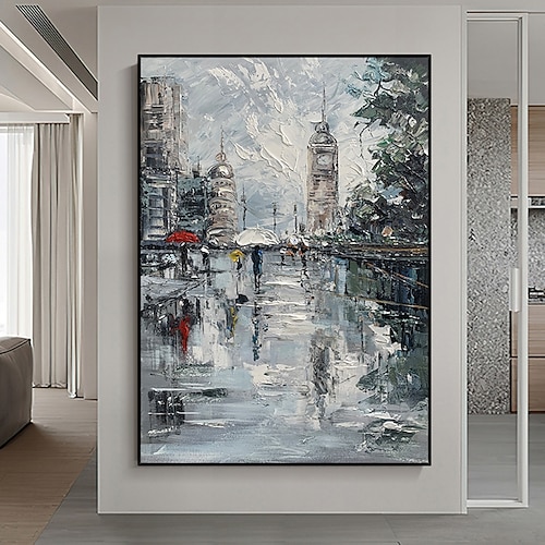 Mintura handgefertigtes Stadtlandschafts-Ölgemälde auf Leinwand, Wandkunst, Dekoration, modernes abstraktes Bild für Wohnkultur, gerolltes, rahmenloses, ungedehntes Gemälde Image