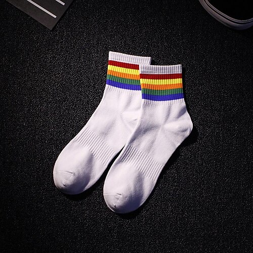 Herren 3 Pack Mehrfachpackungen Socken Socken Stricken Laufsport Socken Freizeitsocken Weiß Weiß Schwarz Schwarz Farbe Regenbogen Sport Natur Täglich Urlaub Grundlegend Mittel Frühling Herbst Image