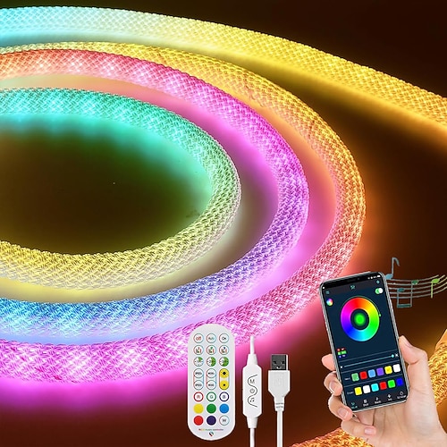 wasserdichter gewebter LED-Lichtstreifen ws2811 rgbbic gewebter Silikon-Neon-adressierbarer Traumfarben-USB-LED-Lichtstreifen mit 15 mm 360-Grad-Beleuchtung 2,4 g kabellose Bluetooth-Musik-App Image