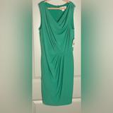 Jessica Simpson Dresses | Jessica Simpson New Sheath Dress Green Stretch Pleated Front Drape Neck Zip 4 | Color: Green | Size: 4