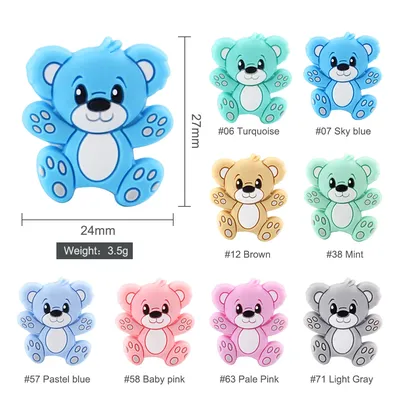 5/20/50pcs Silicone Beads Bears Cartoon Focal Beads DIY Keychain Bracelets Pendant Beaded Pen