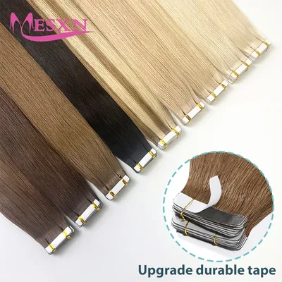 MESXN Tape in Human Hair Extensions Natural Seamless Invisible SKin Weft 14"-24" Double Sided