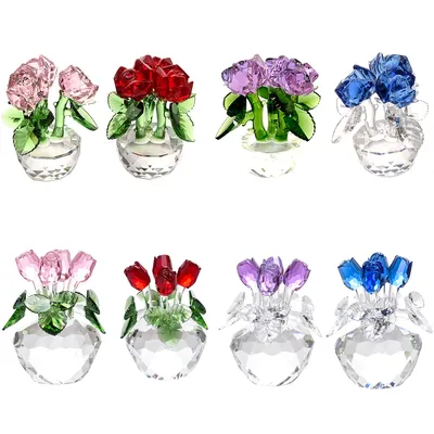 Valentine'Gift For Her,Crystal Rose Flower Figurines Dreams Ornament Glass Paperweight Lucky