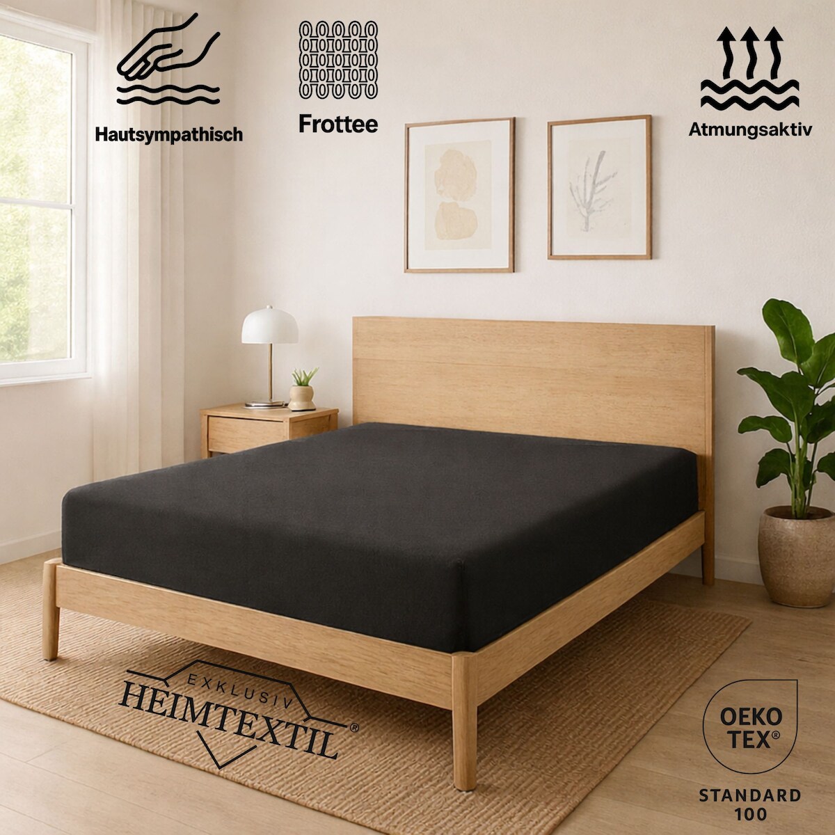 EXKLUSIV HEIMTEXTIL Frottee Spannbettlaken Rundumgummizug Marke 70 x 140 cm Anthrazit 80% Baumwolle 20% Polyester Öko - Tex Zertifiziert Bed-Sheet Image