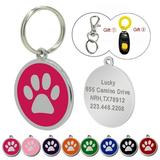 Pet Artist Round Paw Print Personalized Dog Tag Custom Name ID Collar Tag Engraved with Free Clicker