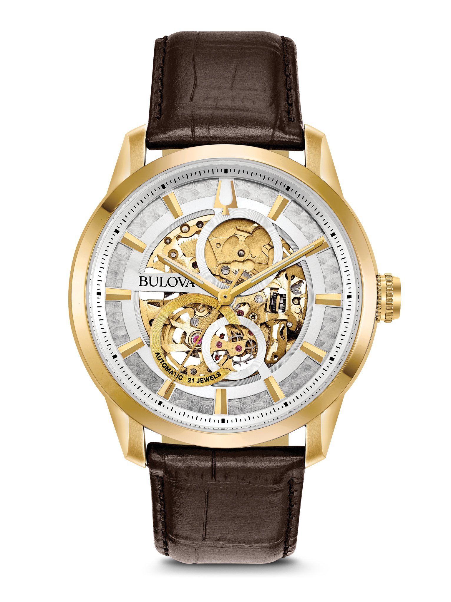 Bulova Automatic / Wilton Mens Brown Watch 97A138 Leather - One Size | Bulova Sale | Discount Designer Brands