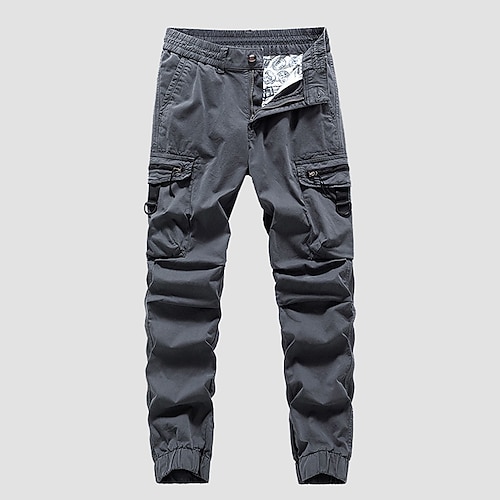 Herren Cargohose Cargohosen Cargohose Wanderhose Knopf Elastische Taille Multi Pocket Glatt tragbar Outdoor Täglich Campen und Wandern Modisch Klassisch Schwarz Armeegrün Image
