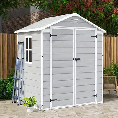 6x4 Ft Plastic Outdoor Storage Shed With Floor, Re...