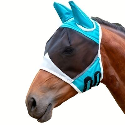 Horse Fly Mask With Ears - Breathable Polyester Mesh Full Face Cover For Uv & Mosquito Protection - Elastic Fit For Comfort - Durable Fly Repellent For Horses