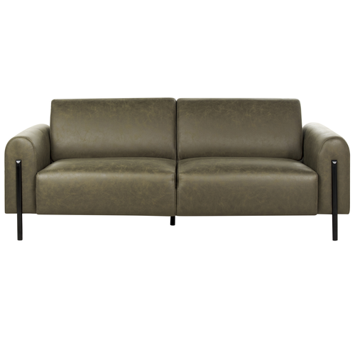 3-Sitzer Sofa Dunkelgrün Lederoptik Verstellbare Rückenlehne Schwarze Metallfüße Breite Armlehnen Luftleder Leathaire Modern Wohnzimmer